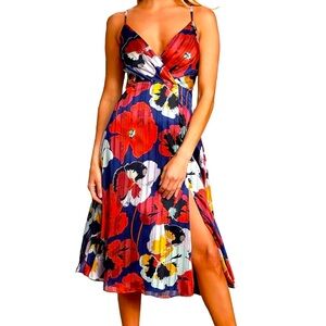 Lulu NWT Midi Dress Colorful Wrap Floral Lined Adjustable Strap Lightweight S